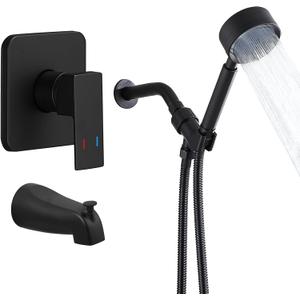 Black Tub Shower Faucet Set Complete with handheld Shower Head and Tub Spout Included Shower Valve Tub Shower Trim Kit Matte