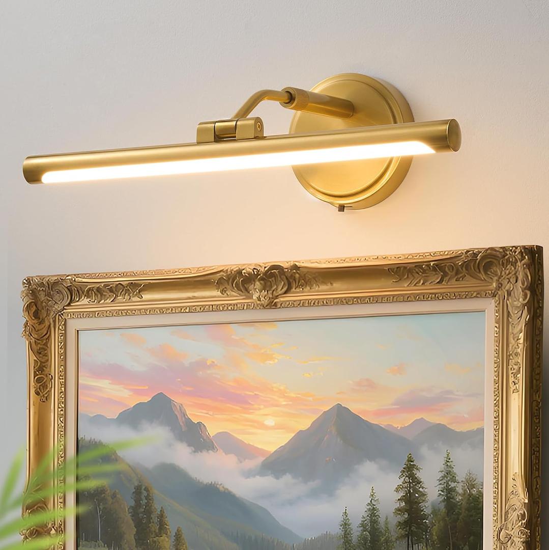 Hardwired Picture Lights For Wall, Led Art Light For Painting, Modern Metal Picture Frame Light , Dimmable Poster Gallery Painting Bookshelf Portrait Lights For Pictures On Wall 6W 3CCT (Gold, 16in)