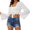 YYA Women's Lightweight Ribbed Cardigan Tie-Front Beach Cover Up with Long Sleeves for Summer Outfits White XXL (XXL)