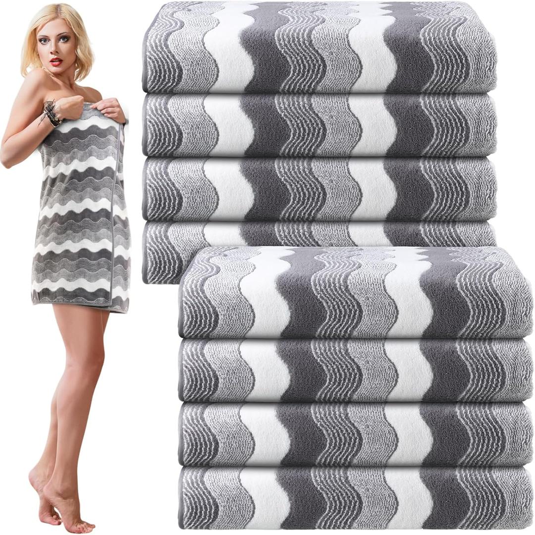 8 Pack Microfiber Bath Towels Bulk 27'' x 60'' Oversized Bath Towel Highly Absorbent Extra Large Shower Sheets Soft Drying for Beach Pool Bathroom Salon Party(Grey)
