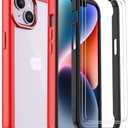 Annymall for iPhone 14 Clear Case with 2 Screen Protector,Heavy Duty Shockproof Drop Protection Phone Cover Rugged Durable Full Body Bumper Hard Case for Apple iPhone 14 (Clear/Black Red)