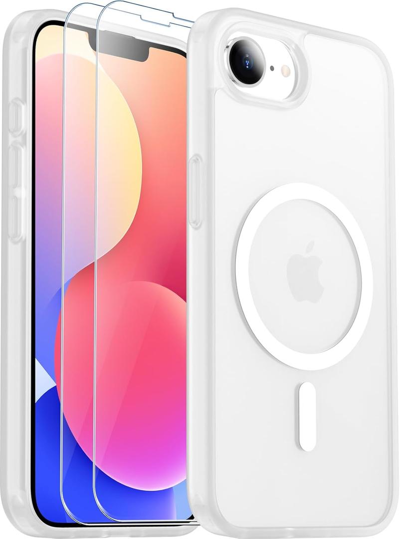 SPIDERCASE for iPhone 16e Case for iPhone 17e Case, Magnetic Translucent Matte Case with 2PCS Tempered Glass Screen Protector Slim Phone Case for iPhone 16E/17E 6.1'', Matte Clear | Magnetic, Translucent, Anti-Fingerprint, Anti-Scratch