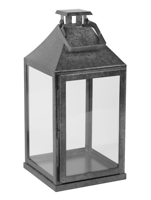 Medium Galvanized Metal Candle Holder Lantern for Indoor and Outdoor Use, Rustic Decorative Lantern with Handle for Candles or LED Lights