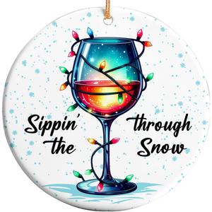2 x 2025 Christmas Ornament Sippin Through The Snow Wine Ornament Funny Holiday Drink Lover Decoration, Christmas Tree Ornament Gift for Drinkers