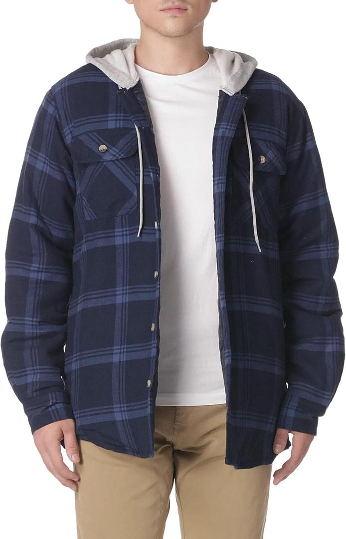 Wrangler Authentics Men's Long Sleeve Quilted Lined Flannel Shirt Jacket with Hood (XX-Large)