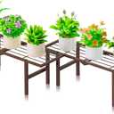 2 Pack Metal Plant Stand Outdoor Indoor, 1 Tier Folding Tiered Flower Plant Shelf, Heavy Duty Ladder Multiple Pot Display Plant Rack for Patio Garden Balcony Windowsills, Brown