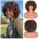 Vitorish Afro Curly Wig With Bangs 10 Inches kinky Curly Synthetic Hair Wig about 230g/Piece Full Machine Made Scalp Top Cosplay Curly Wigs for Women (Black to Brown)