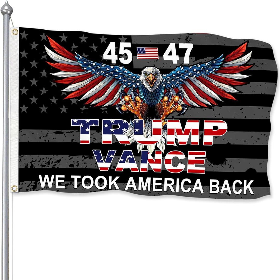 Trump 45th 47th President Flag Trump Vance Won Took America Back Flag for Yard Bedroom Garden Car Outdoor Decor with 2 Brass Grommets (black)