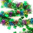 33Ft St Patrick's Day Tinsel Twist Garland Decorations Shiny Thick Shamrock Metallic Foil Wreath for St Patricks Day Irish Festival Party Parade Floats and Other Holidays Hanging Decor Supplies