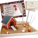 Threeheng Chicken Zen Garden Kit - Sand Tray Therapy Kit with Miniature Chicken Coop, Hen Figurines, and Accessories - Desk Sand Box for Meditation and Stress Relief - Fun Gift