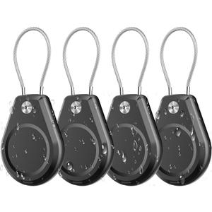 4 Pack Waterproof Secure Holder for AirTag Accessories, Anti-Theft Track Case with Steel Cable, Ultra Durable Scratch-Resistant Cover -Compatible with Apple AirTag for Keychain,Car,Bike,Luggage, Pet