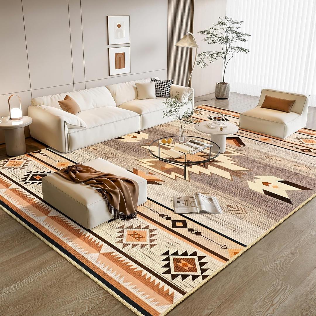 B BENRON Western Rugs for Living Room 8x10, Non Slip Extra Large Rug for Bedroom Dining Table Kitchen, Soft Throw Rugs with Rubber Backing Washable, Warm Beige