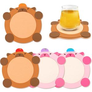2 x 4 Pcs Coasters for Drinks - Capybara Coasters,Cute Capybara Coaster Set with Detachable Felt Pad,Funny Animal Themed Absorbent Coaster for Drinks Coffee Tea Table Decor,Gifts for Women Men