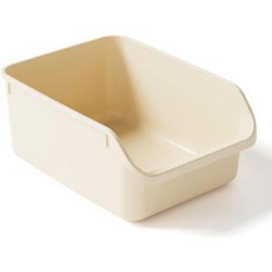 SpaceTime Large Cat Litter Box with High Sides,Cat Boxes for Indoor Cats,Cat Litter Pan for Kitty,Litter Box with Low Entry,Easy to Clean,Anti-Splashing(Cream White)