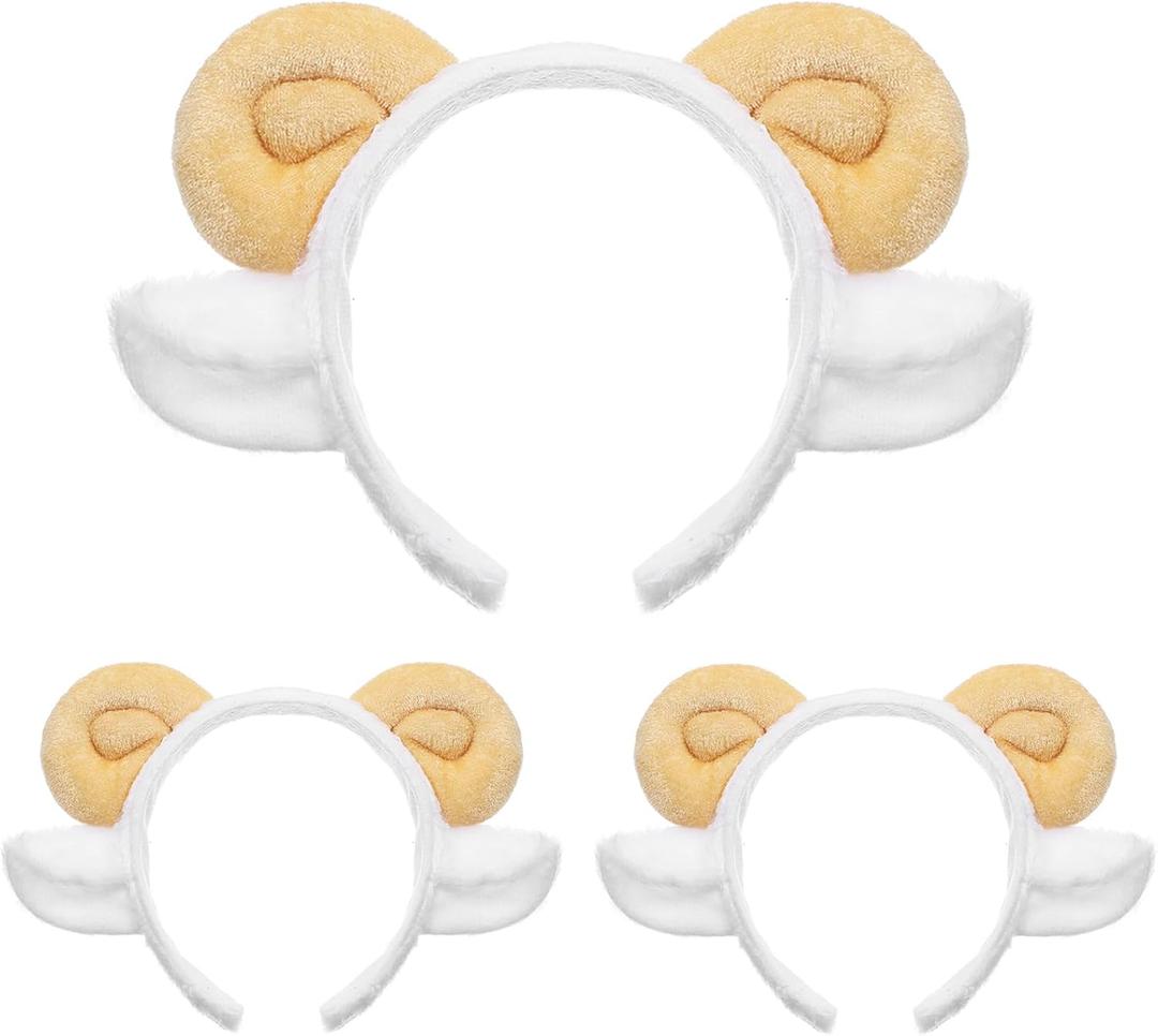 3Pcs Plush Goat Ears Headbands for Adults Adorable Sheep Horn Hair Accessories for Cosplay Birthday Halloween Parties Durable Stylish Farm Headwear