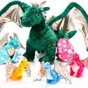 Deekin 7 Pcs Dragon Toy Set 16 Inch Large Dragon Stuffed Animal with 4 Baby Plush and 2 Eggs in Mommy's Belly Dinosaur Plushies Gifts for Boys Girls Birthday Christmas(Cute Style)