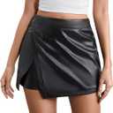 Floerns Women's PU Leather Wrap Mini Skorts High Waisted Ruched Going Out Skirt Shorts