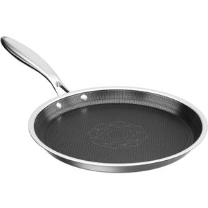 COOKER KING 9.5" Round Griddle Pan, 3-Ply Hybrid Stainless Steel Crepe Pan with Stay-Cool Handle, Non Stick & Non Toxic for Pancake, Eggs, All Stovetop & Induction Compatible, Oven & Dishwasher Safe