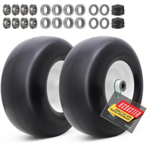 13x6.50-6 Lawn Mower Tires Flat Free with Rim Assemblies (2 Pack),Universal 13x6.5-6 Solid Smooth Rubber Zero-Turn Lawn mowers Tire,5.5"-7.72Centered Hub and 3/4" extra 5/8" 1/2 Bushings (White)