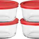 Anchor Hocking SnugFitTM Round Food Storage Containers with Lids (4-Piece, 4-cup, Red, oven-safe)