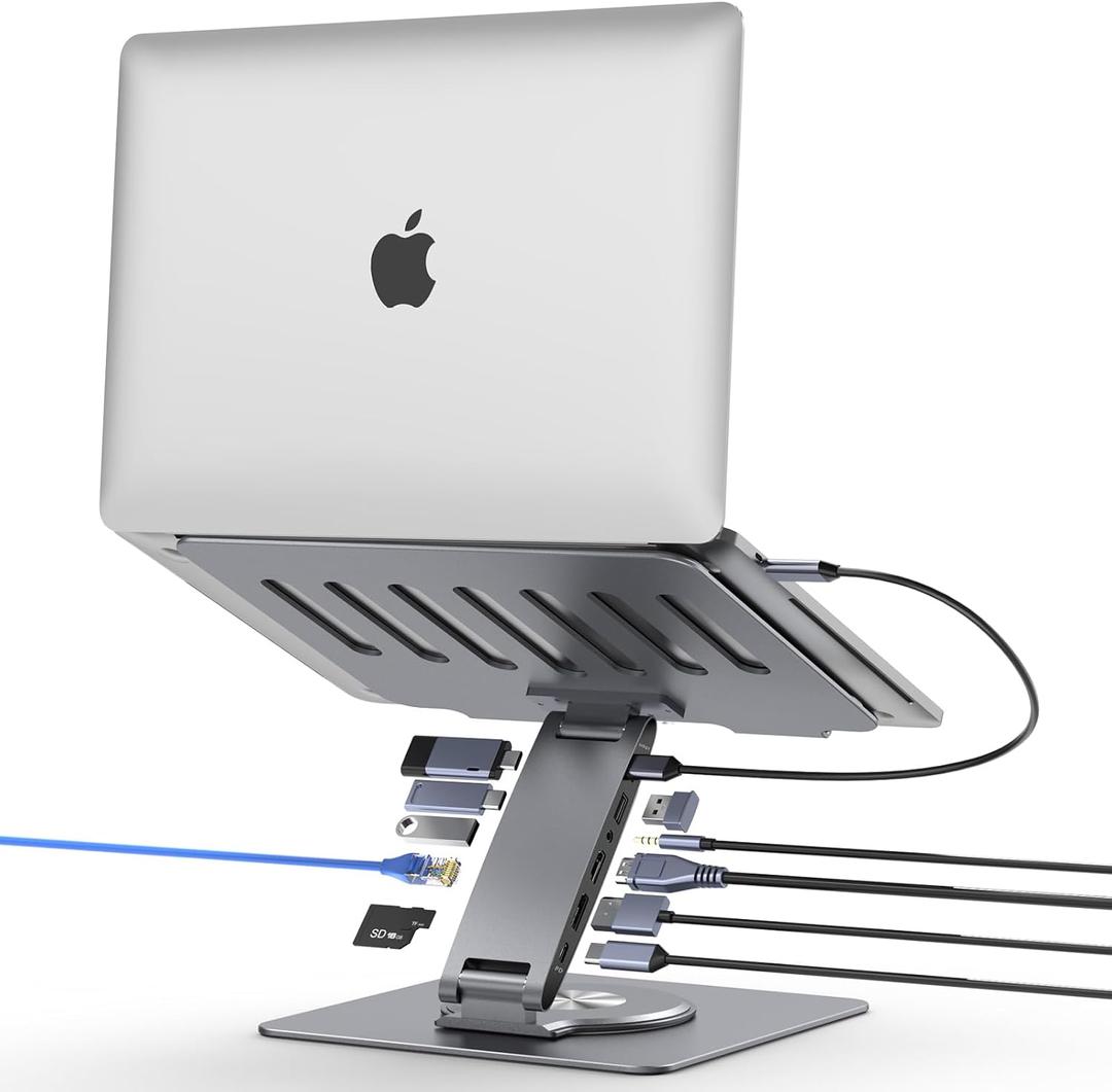 Laptop Docking Station Stand 11-IN-1 Triple Display HDMI DP 4K60Hz Gigabit Ethernet USB3.1 PD100W SD/TF Card Reader Audio 360Swivel Laptop Stand with USB Hub for MacBookPro/Air/Dell/HP/Surface/Lenovo Laptop Docking Station Stand 11-IN-1 Triple Display HDMI DP 4K60Hz Gigabit Ethernet USB3.1 PD100W SD/TF Card Reader Audio 360Swivel Laptop Stand with USB Hub for MacBookPro/Air/Dell/HP/Surface/Lenovo