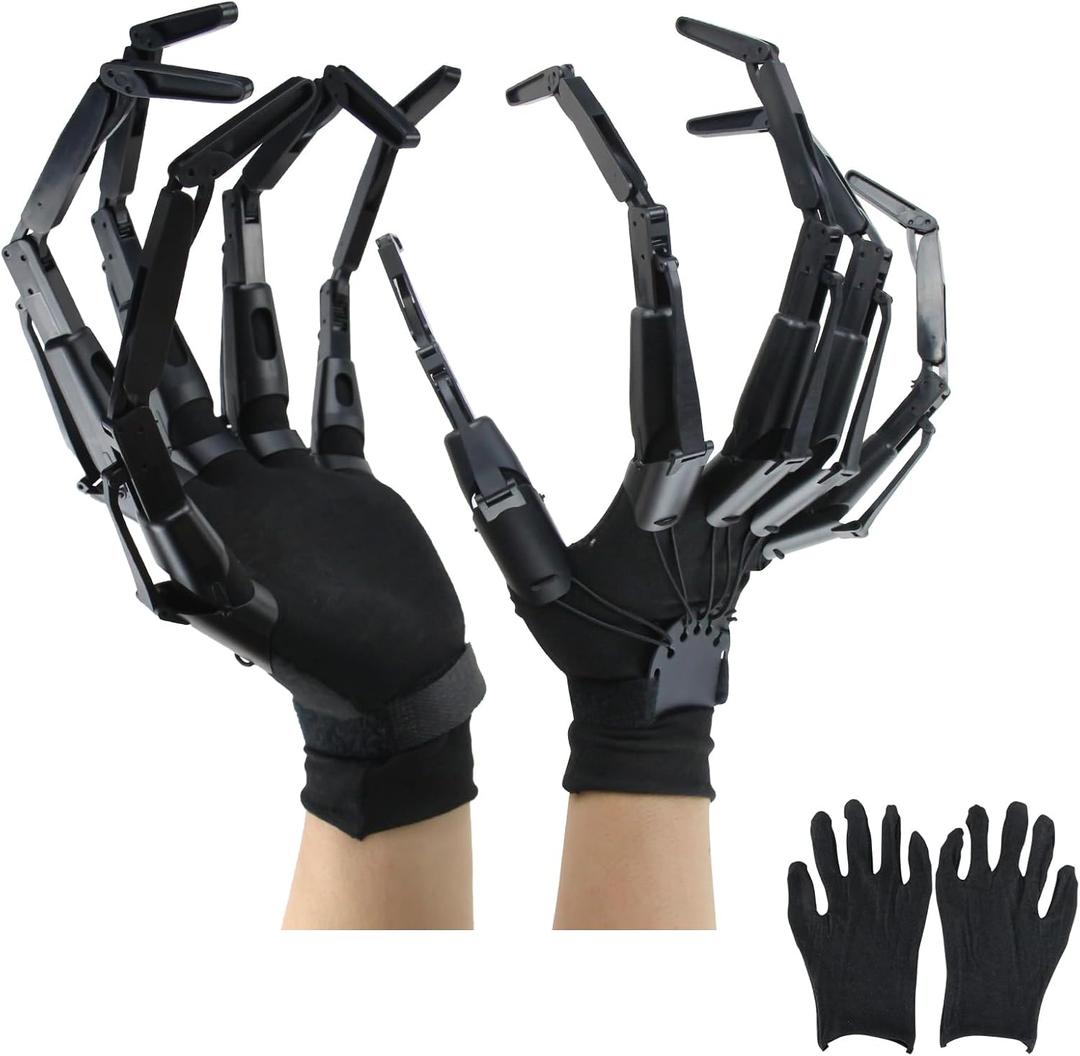 Halloween Articulated Fingers with Protective Gloves, Articulated Finger Extensions, Finger Claw with Protective Gloves, Scary and Flexible Skeleton Claws Hands, Halloween Props for Any Costume, Black