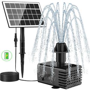 Jutai Solar Fountain Kit Works in Shade Glass,3.5W Solar Water Pump with 2000mAH Battery, Solar Bird Bath Fountain with Sucker and Stake for Garden, Outdoor, Water Feature-16.4ft Power Cord,7 Nozzles (Black)