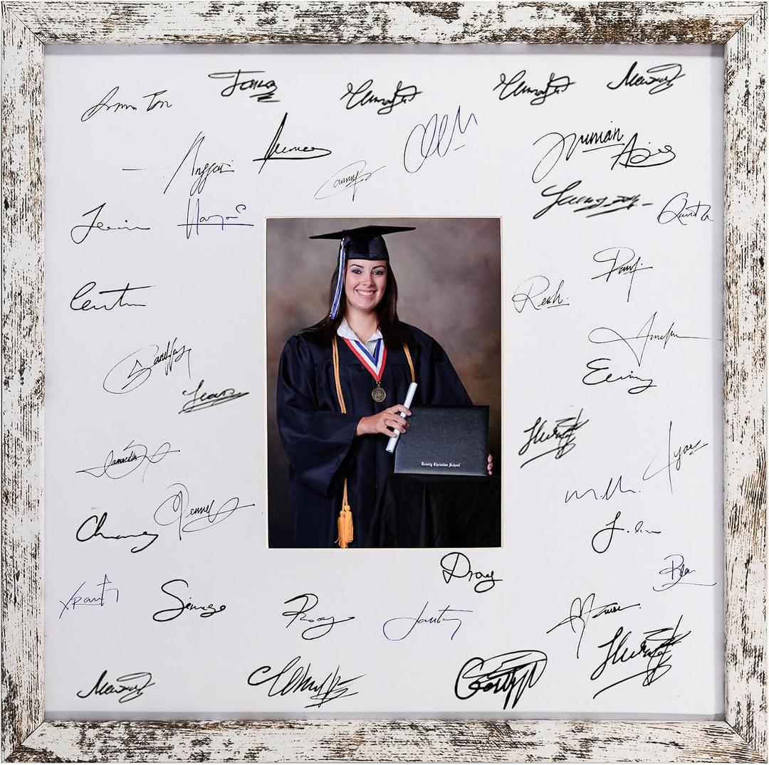 GarduationMall 14x14 Signature Picture Frame Holds 5x7 Photo with White Mat for Wedding Graduation | Wall or Tabletop Display