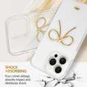 Designed for iPhone 15 Pro Max Cases with Camera Lens Protection, Cute 3D Metal Bow Phone Cover Clear Soft Protective Case for iPhone 15 Pro Max Case (Golden)