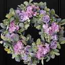 Artificial Spring Wreath for Front Door 22 Inch, Greenery Lamb's Leaves Summer Wreaths with Purple Hydrangeas Roses Lavender for Home Farmhouse Outdoor Indoor Party Wall Windows Decor