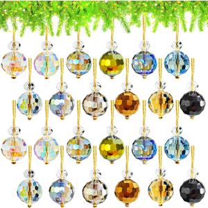 24Pcs Crystal Glass Christmas Balls Ornaments,Mini Colorful Prism Ball,Hanging Christmas Tree Decorations Ornament for Xmas,Wedding,Party,Home Decor,12 Colors,0.89 Inch