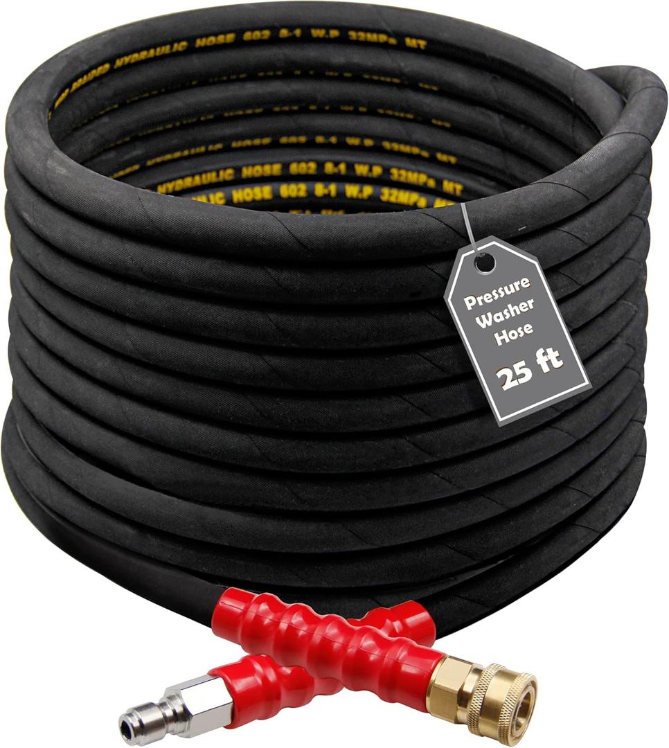 Twinkle Star 25FT Pressure Washer Hose with 3/8 Inch Quick Connect, High Tensile Wire Braided Power Washer Hose, 4000 PSI