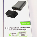 ZGEAR 2-in-1 Power Bank & Detachable Dual Port Wall Charger 10,000mAh High Capacity Power Battery Bank, Black