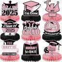 Pink Graduation Decorations Class of 2025 Honeycomb Centerpiece 9Pcs Double Sided Graduation Party Table Decorations 3D Congrats Grad Table Topper for Party Supplies