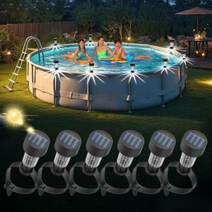 Solar Pool Lights for Above Ground Pools, 6 Pack Waterproof Swimming Pool Accessories Light for Yard, Garden, Outdoor Decoration (White Light)