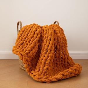 LiBcmlian Chunky Knit Blanket Throw 40"x40" Soft Chenille Yarn Knitted Throw Blanket Big Thick Handmade Cable Knit Throw Blanket for Couch Bed Sofa (Burnt Orange)