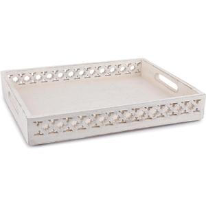 EDHAS Serving Trays Mango Wood Tray with Handles Serving Tray for Breakfast in Bed, Tea, Coffee with Cutout Handles (White) (14" x 11" x 2")
