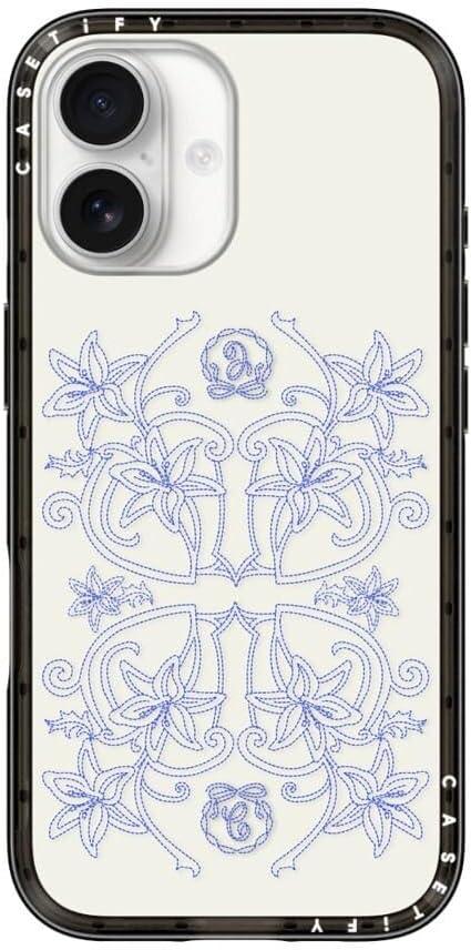 CASETiFY Compact iPhone 17 Case [Slim and Sleek/Compatible with Magsafe / 4 ft. 2X Military Grade Drop Protection] - Luxe Garden Porcelain - Clear Black