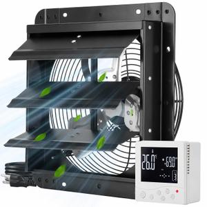12 Inch Shutter Exhaust Fan with Smart Controller 1200 CFM Wall Mount Attic Fan with 9 Speed EC Motor and Auto Shutter for Greenhouse Garage Workshop