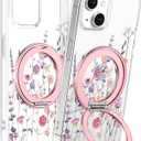 Loheckle for iPhone 14/13 Case with Stand- Compatible with MagSafe Women Girls Cute Clear Girly Aesthetic Unique Design Soft TPU Magnetic Ring Phone Cover for Apple 14/13, Purple Flower