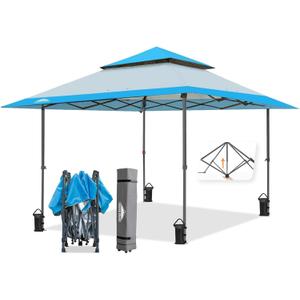 EAGLE PEAK 13x13 Straight Leg Pop Up Canopy Tent Instant Outdoor Canopy Easy Single Person Set up Folding Shelter w/Auto Extending Eaves 169 Square Feet of Shade (Light Blue)