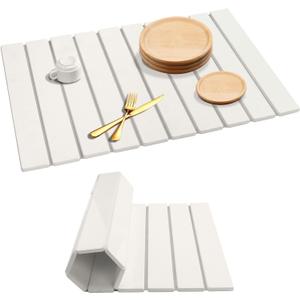 White Stone Drying Mat for Kitchen Counter, Foldable 24" x 16" Diatomaceous Earth Dish Drying Mat, Quick-Dry and Absorbent Mat for Dishes, Bottles, Cups, Bathroom or Countertops