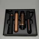 FoxyBae 3-in-1 Interchangeable Hair Tools - Curling Wand w/ 3 Attachments - Hot Round Brush, Straightening Iron & Hair Curler for Shiny Curls - Hair Dryer Brush & Hair Styling Set [Black-Rose Gold]