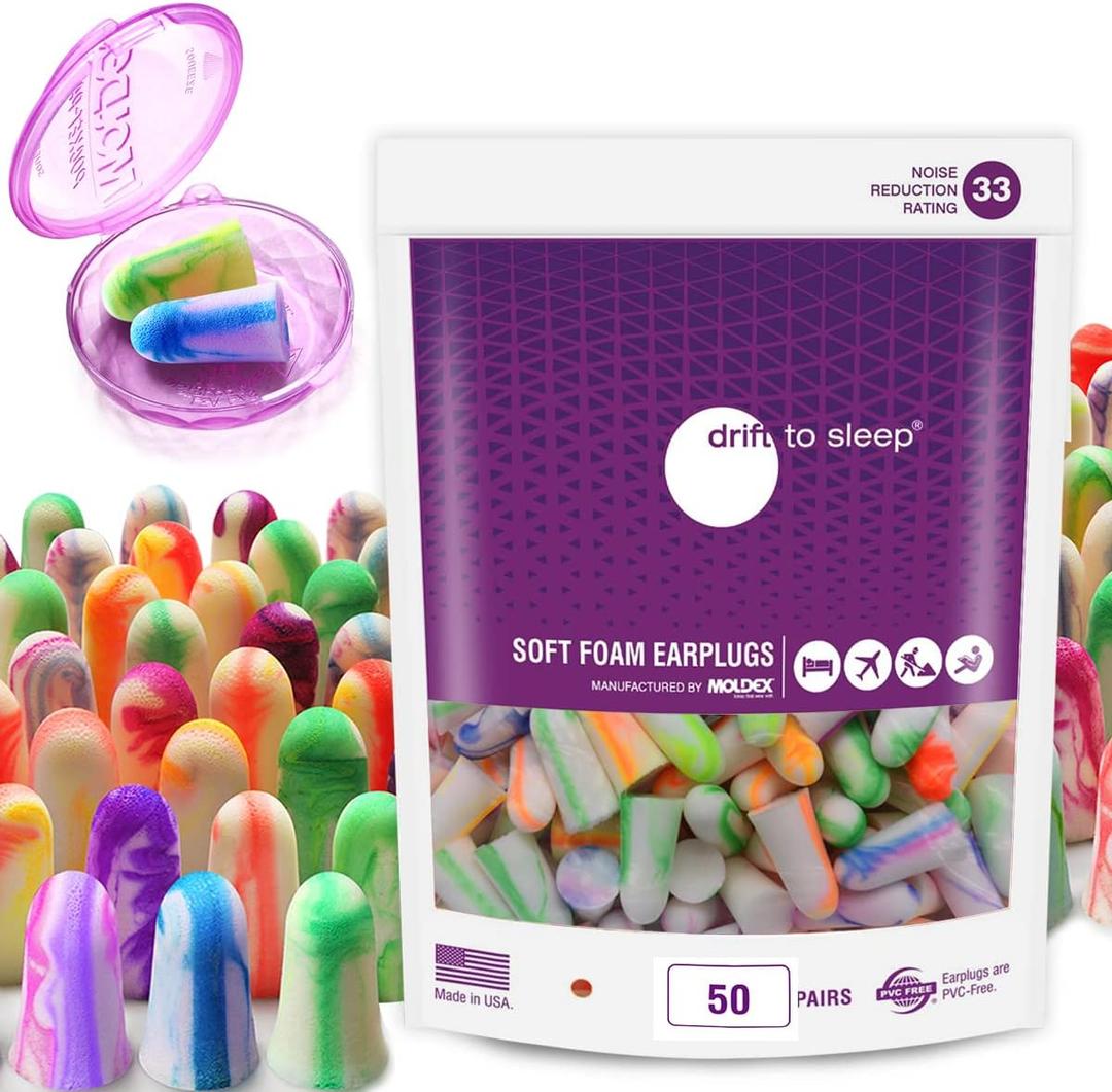 MOLDEX Soft Foam Earplugs Softies Ear Plugs for Sleeping, Snoring, Work, Travel, Shooting -33dB Highest NRR Made in USA (Multi Color, 50 Pairs)