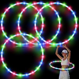 Jerify 4 Pack LED Hoop Light up LED Glowing Lights Fitness Exercise Hoops 10 Color Changing Exercise Glowing Hoop for Halloween Party Favors Dance Dark Fitness (23 Inch)