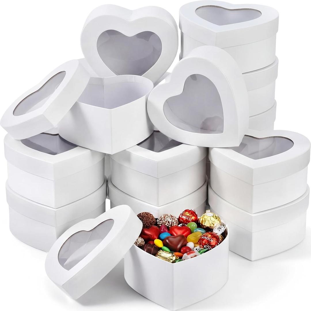 Lerheedi 12 Pcs Small Heart Shaped Boxes - 4 x 2 Inch Wedding Nesting Gift Boxes with Window, Heart Paper Decorative for Wedding Bridal Shower Mother's Day Gift Wrapping Party Decor(White)