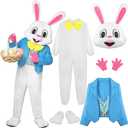 SOMSOC 6 Pieces Easter Bunny Costume Set Adult Rabbit Costume One Piece Suit Waistcoat Bow Tie Shoes Party Favors