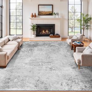 RUUGME Abstract 10x10 Area Rugs: Non-Slip Washable Carpet for Living Room Bedroom Soft Thin Stain Resistant Rug for Office Low Pile Comfort Home Decor - Gift for Housholds Newlyweds (10ft Square Grey)