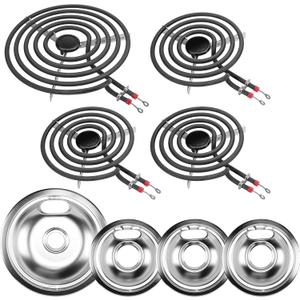 W10196405 W10196406 Electric Stove Burner Drip Pans & MP22YA Electric Range Burner Element Unit Set by Cenipar-Compatible with Whirl-pool Ken-more Ama-na Range Oven/Stove