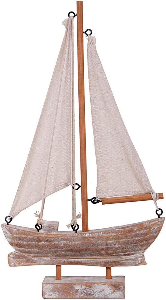 Wooden Sailboat Model Decoration, Mini Wood Sailing Boat Ship Model Handmade Rustic Vintage Beach Nautical Ocean Theme Sailboat Decor 10.75 x 6 x 1.5 Inches (Wood Sail Boat B)